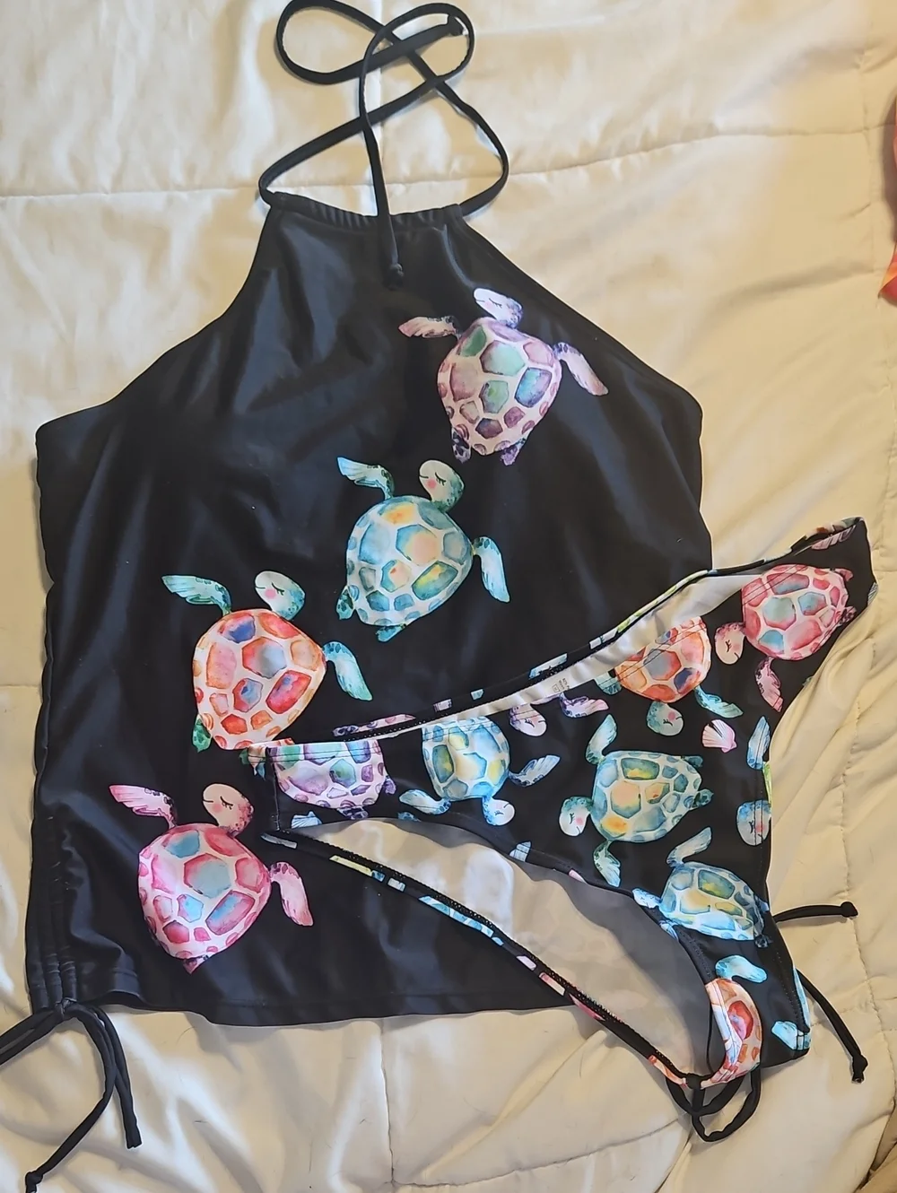 Black Turtle Print Two-Piece One-Piece Swim Set